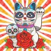 Maneki Neko Sugar Skull Diamond Painting