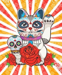 Maneki Neko Sugar Skull Diamond Painting