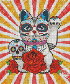 Maneki Neko Sugar Skull Diamond Painting