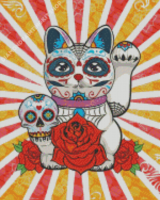 Maneki Neko Sugar Skull Diamond Painting