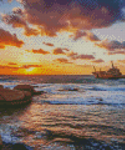 Mediterranean Seascape At Sunset Diamond Painting