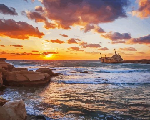 Mediterranean Seascape At Sunset Diamond Painting