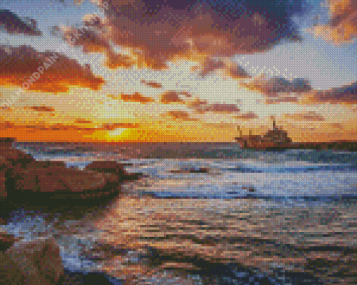 Mediterranean Seascape At Sunset Diamond Painting