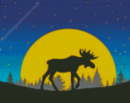 Moose And Moon Silhouette Diamond Painting