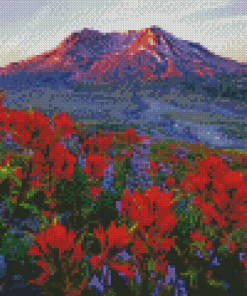 Mt St Helens With Red Poppies Diamond Painting