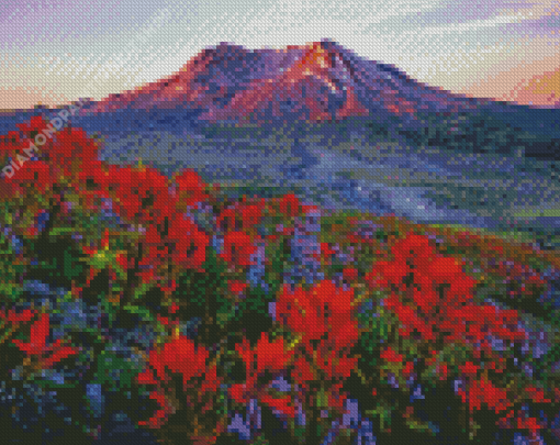 Mt St Helens With Red Poppies Diamond Painting