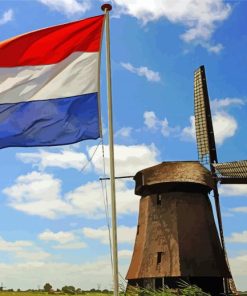 Netherlands Flag And Mill Tower Diamond Painting