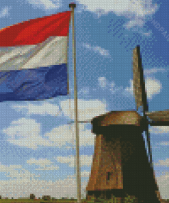 Netherlands Flag And Mill Tower Diamond Painting