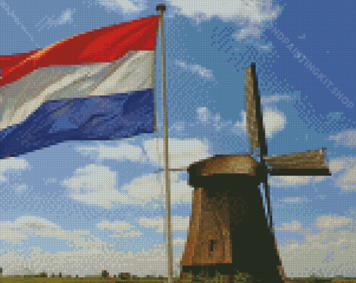 Netherlands Flag And Mill Tower Diamond Painting