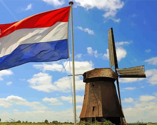 Netherlands Flag And Mill Tower Diamond Painting