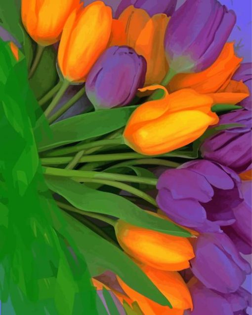 Orange Purple Tulips Diamond Painting