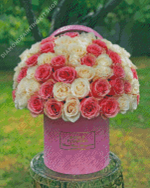 Pink And White Roses Boxed Flowers Diamond Painting