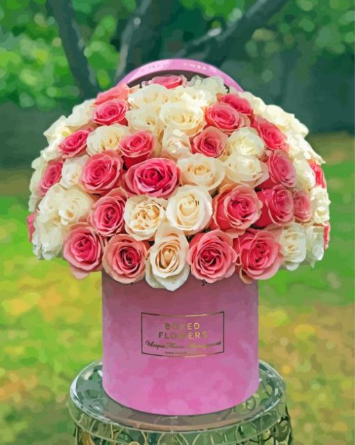 Pink And White Roses Boxed Flowers Diamond Painting