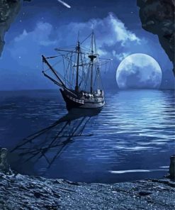 Sailing Ship Moon Diamond Painting