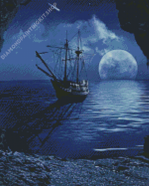 Sailing Ship Moon Diamond Painting