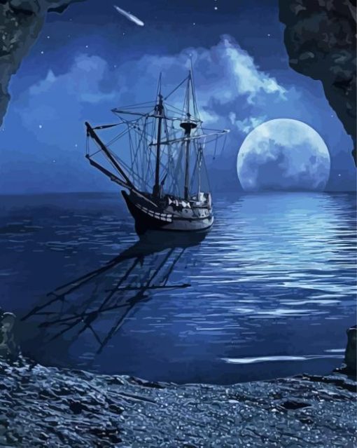 Sailing Ship Moon Diamond Painting