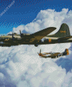 Sally B 17 And P51 Mustang Diamond Painting