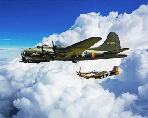 Sally B 17 And P51 Mustang Diamond Painting