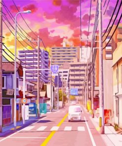 Sunset At Anime City Diamond Painting