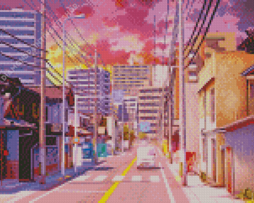 Sunset At Anime City Diamond Painting