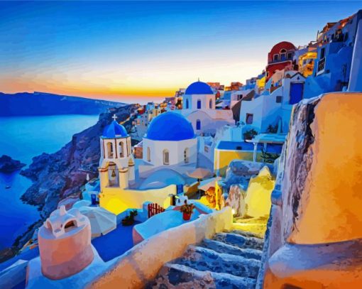 Thira City At Sunset Diamond Painting