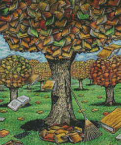 Trees And Books Art Diamond Painting