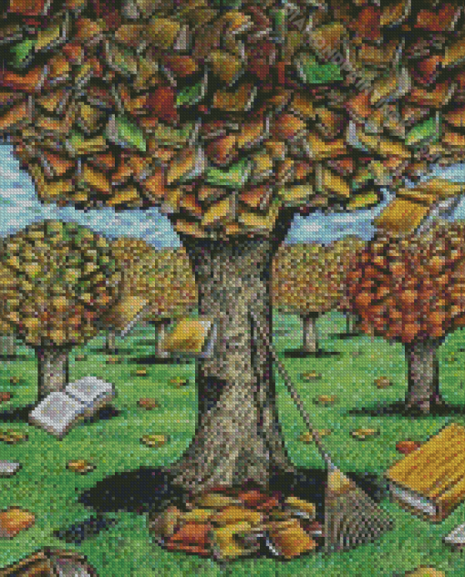 Trees And Books Art Diamond Painting