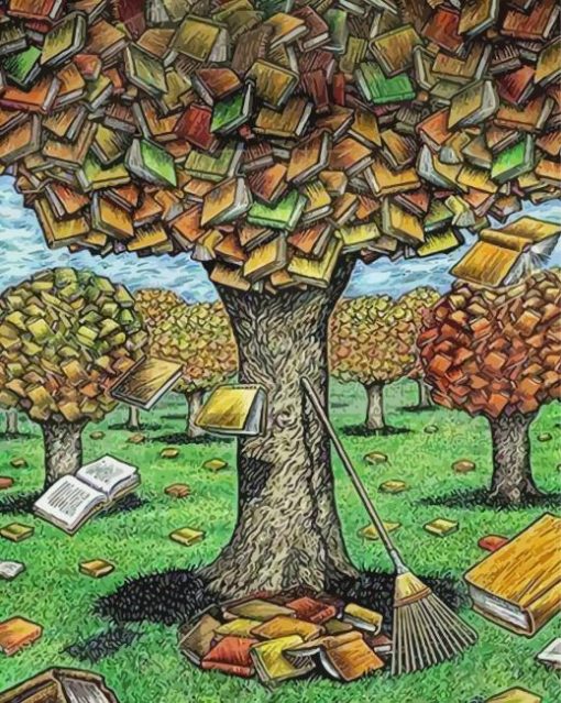 Trees And Books Art Diamond Painting