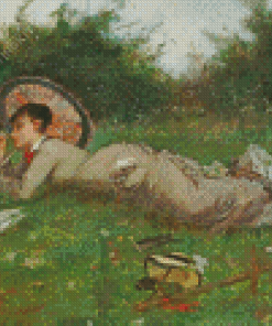 Victorian Woman In Meadow Diamond Painting