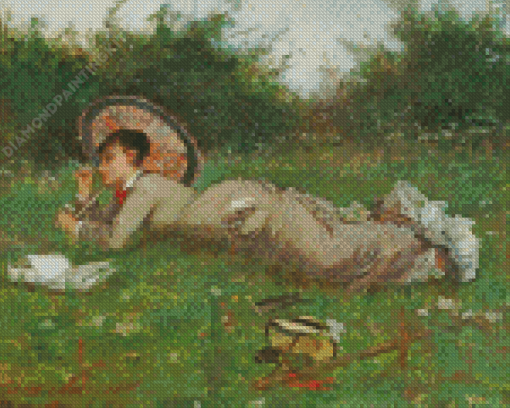 Victorian Woman In Meadow Diamond Painting