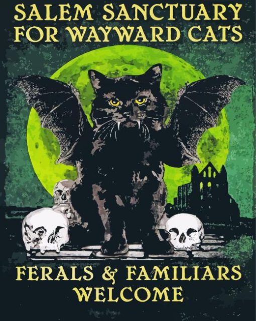 Vintage Poster Salem Sanctuary For Wayward Cats Diamond Painting