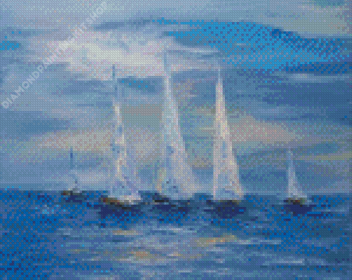 White Sailboats Art Diamond Painting