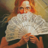 Woman With Hand Fan Art Diamond Painting