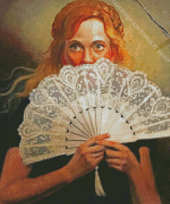 Woman With Hand Fan Art Diamond Painting