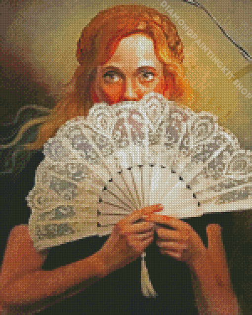 Woman With Hand Fan Art Diamond Painting