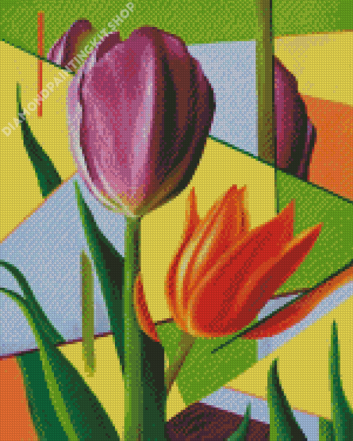 Abstract Orange And Purple Tulips Diamond Painting