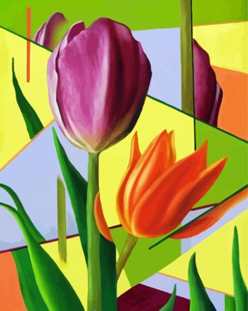 Abstract Orange And Purple Tulips Diamond Painting