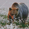 Adorable Bear In Flowers Field Diamond Painting