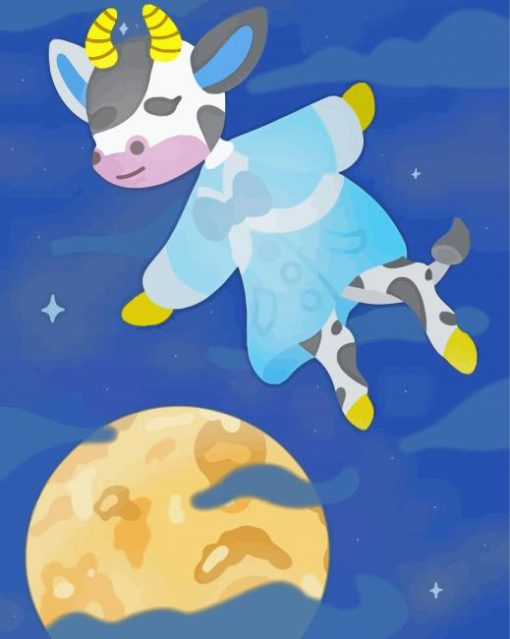 Adorable Cow Jumping Over The Moon Diamond Painting