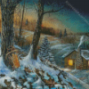 Aesthetic House In Frozen Forest Diamond Painting