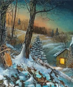 Aesthetic House In Frozen Forest Diamond Painting