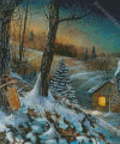 Aesthetic House In Frozen Forest Diamond Painting