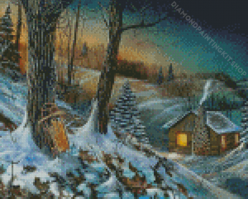 Aesthetic House In Frozen Forest Diamond Painting