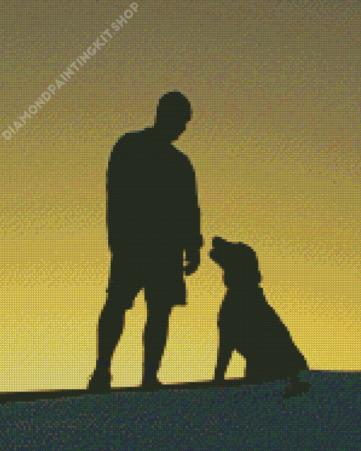 Aesthetic Man And Dog Silhouette Diamond Painting