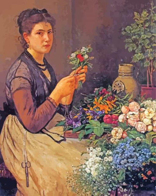 Aesthetic Woman Arranging Flowers Diamond Painting