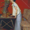 Aesthetic Woman With Flower In Vase Art Diamond Painting