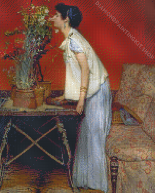 Aesthetic Woman With Flower In Vase Art Diamond Painting