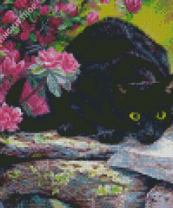 Aesthetic Black Cats And Flower Diamond Painting