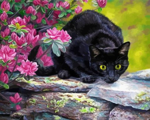 Aesthetic Black Cats And Flower Diamond Painting