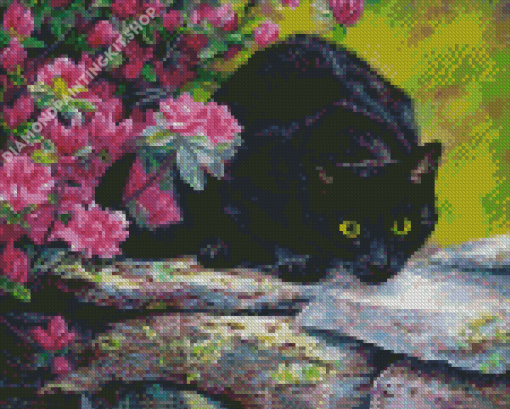 Aesthetic Black Cats And Flower Diamond Painting